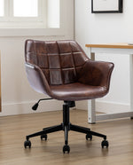 DUHOME brown leather chair desk dark brown