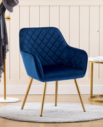 DUHOME Denver Rhombus velvet occasional chair dark blue side view