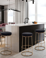 DUHOME round velvet bar stool black details