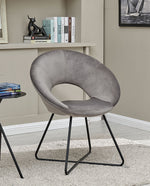 grey velvet papasan accent chair with black legs